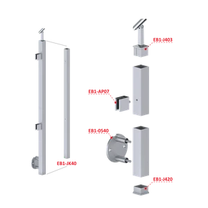 Nerezový stĺp, bočné kotvenie, výplň: sklo, ľavý - slide 2