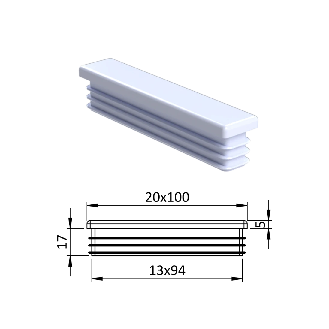 Krytka plastová 20 x 100 mm