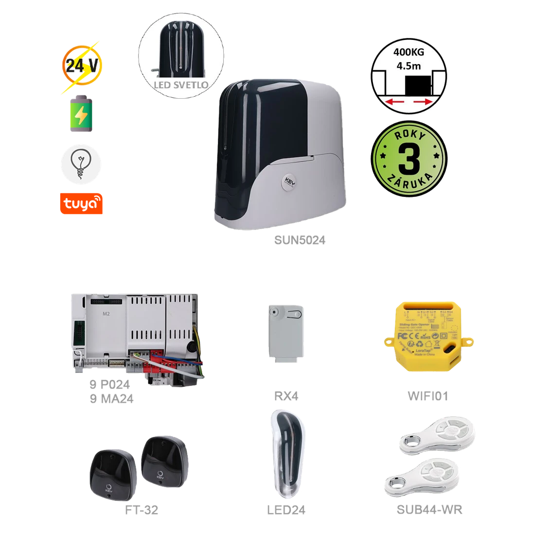 900KSUN5024ER + WIFI pre posuvnú bránu do 4,5 m/500 kg