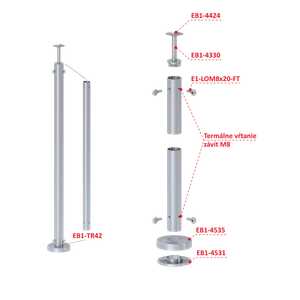 Nerezový stĺp,vrchné kotvenie,pre sieť,rohový 90° - slide 2