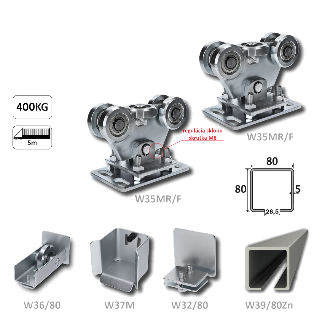 Samonos do 400 kg, profil 80 x 80 x 6000 mm, Zn