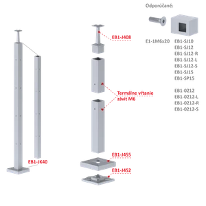 Nerezový sloup, vrchní kotvení, 4řadový rohový M6 - slide 1