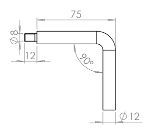 Uholník 90°, M8/M6, ø 12 mm, L = 75 mm, brúsená AISI 304 - slide 1