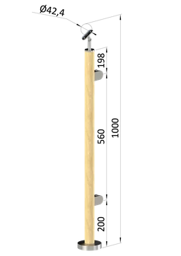 Dřevěný sloup, vrchní kotvení, výplň: sklo, pravý