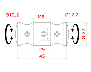 Držiak tyčí ø 12 mm priechodný otočný, brúsená AISI 304 - slide 1