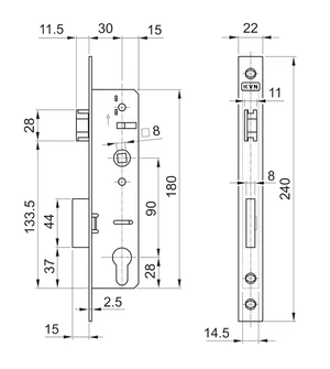 Zámok vložkový, zápust 45 mm, rozteč 90 mm - slide 2