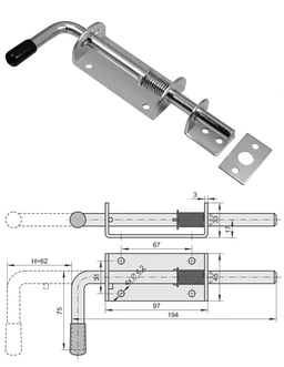 Rígeľ navárací s pružinou ø 12 mm, L = 200 mm, pozinkovaný