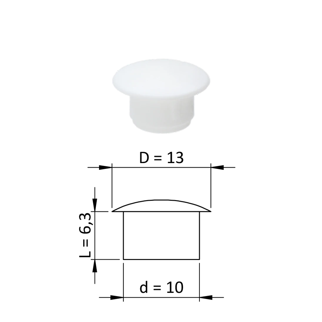 Vnitřní plastová krytka kulatá ø 13 mm, otvor ø 10 mm