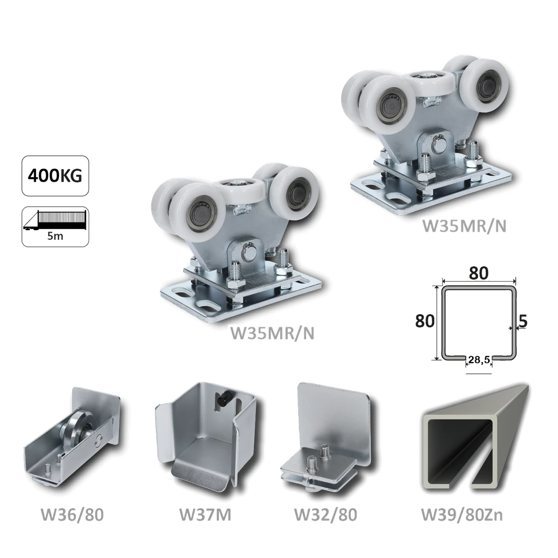 Samonos do 400 kg/5 m, profil 80 x 80 x 5 mm, Zn