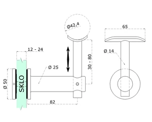 Držiak madla ø 42,4 mm pevný, brúsená nerez AISI 304 - slide 1