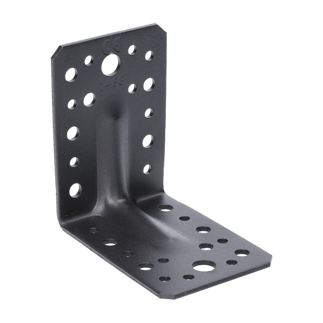 Úhelník s prolisem 90x90x65 mm, 2,0 mm, černý, díry průměr 5 mm - 16 ks, 7 mm - 12 ks, 11 mm - 2 ks