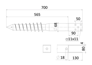 Zemní vrut, patka U, 80 x 80 mm, zinková barva - slide 1