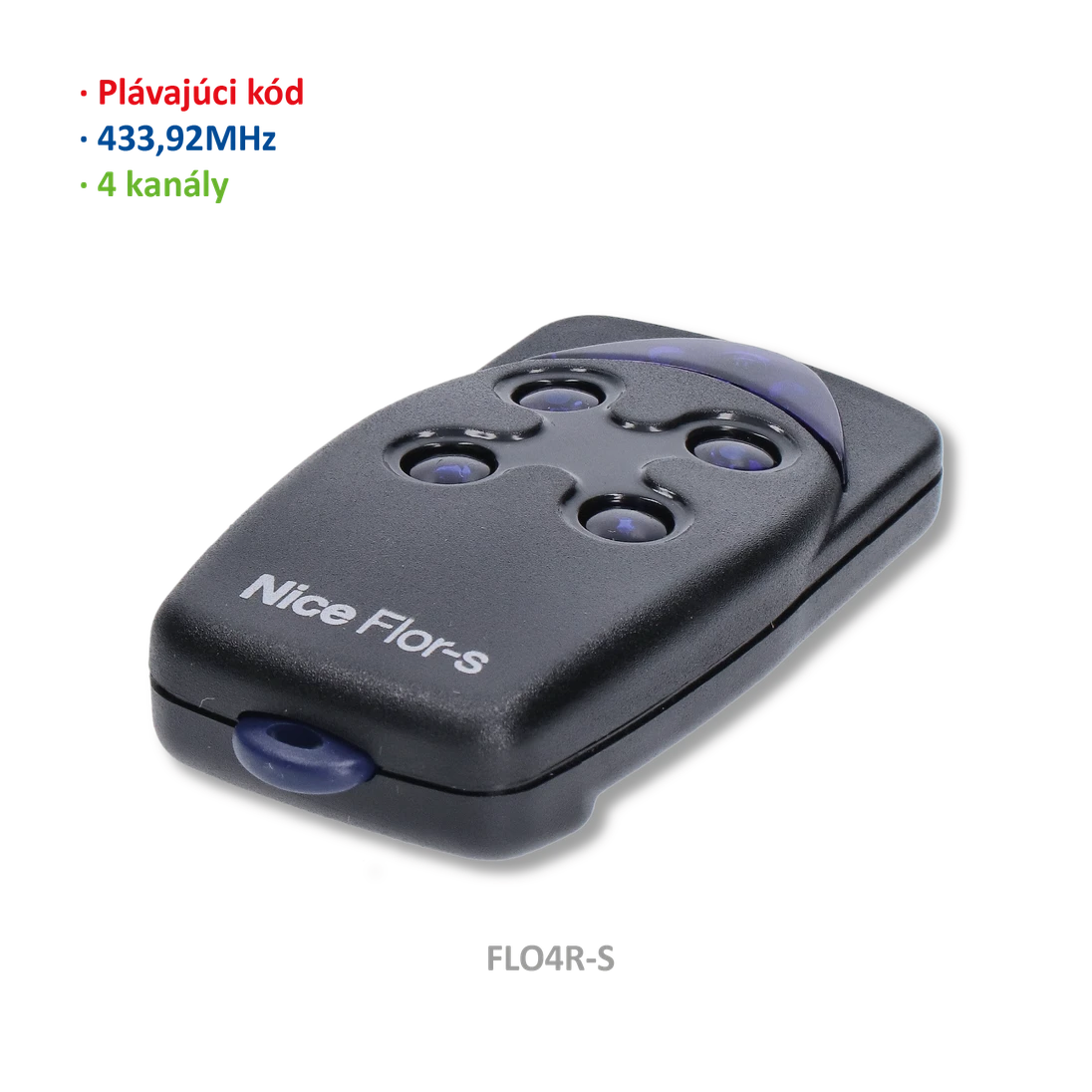 Vysílač 4kanálový, 433MHz, plovoucí kód, černý