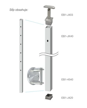 Nerezový stĺp, bočné kotvenie, 6-dierový priechodný - slide 3
