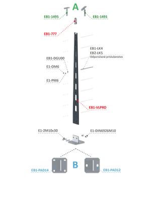 Kombinovaný Fe vypalovaný sloup, vrchní kotvení, 8-děrový - slide 2