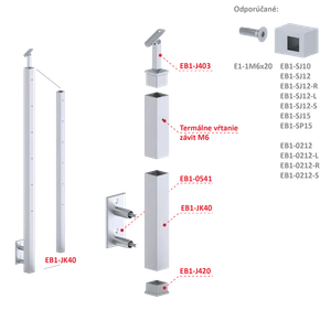Nerezový sloup, boční kotvení, 6řadový M6, vnější - slide 3