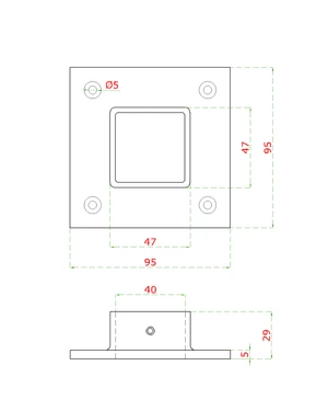 Příruba spodní 95 x 95 mm na jekl 40 x 40 mm, AISI 304 - slide 1