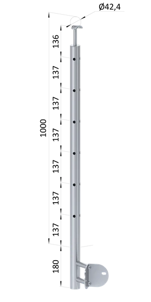 Nerezový stĺp, bočné kotvenie rohové, 6-dierový, rohový: 90° - slide 0