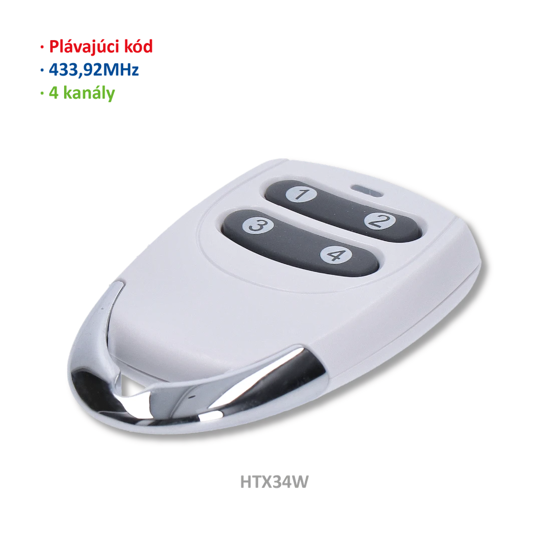 Vysílač 4kanálový, 433MHz, plovoucí kód, bílý
