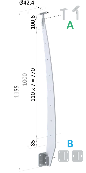 Nerezový vypaľovaný stĺp, bočné kotvenie, 8-dierový - slide 0