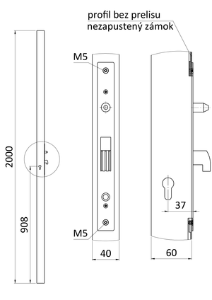 Profil 60 x 40x1,5 mm, H=2000 mm se zámkem bez zapuštění - slide 2