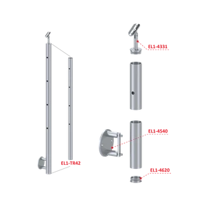 Nerezový sloup, boční kotvení, 4děrový koncový, levý - slide 2