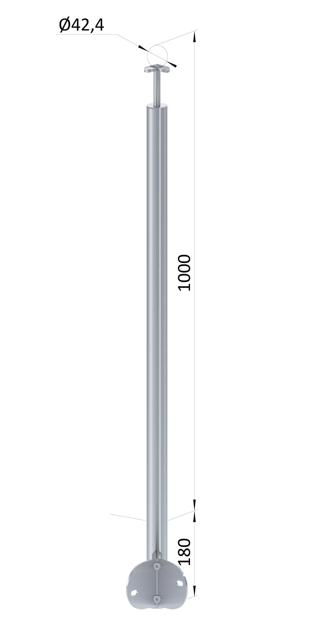 Nerezový sloup, boční kotvení rohové, bez výplně, rohový: 90°