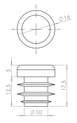 Vnitřní krytka kulatá ø 16 mm plastová, šedá - slide 1