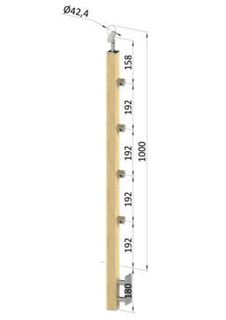 Drevený stĺp, bočné kotvenie, 4-radový, priechodný, vnútorný