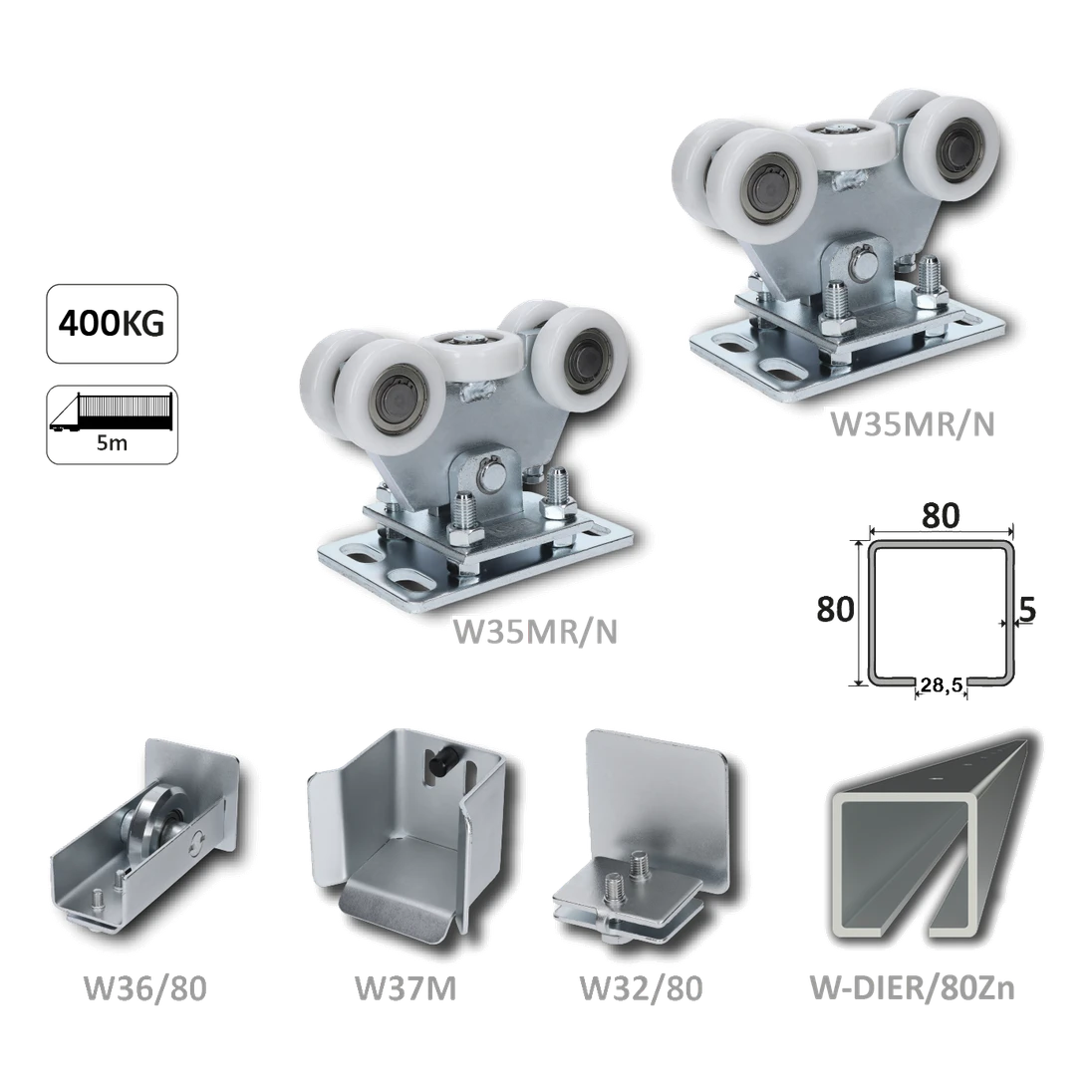 Samonos do 400 kg, dierovaný profil 80 x 80 x 6000 mm, Zn