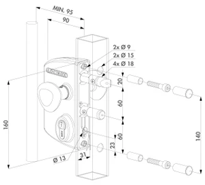 LOCINOX® povrchový elektrozámok LIRQ U2L-VSZR, funkcia FAIL CLOSE (kazeta, zámok, cylindrická vložka, klučka typ R), pre - slide 1