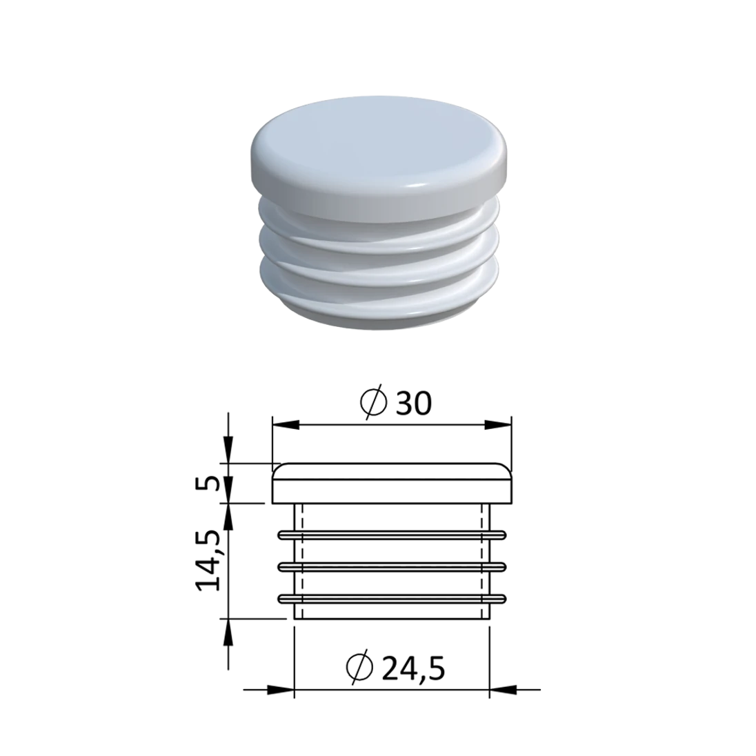 Vnútorná krytka guľatá ø 30 mm, plastová, biela