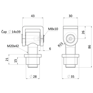 Pant M20 Navařovací, otevíratelný 90°, nastavitelný 1D, částečně pozinkovaný - slide 1