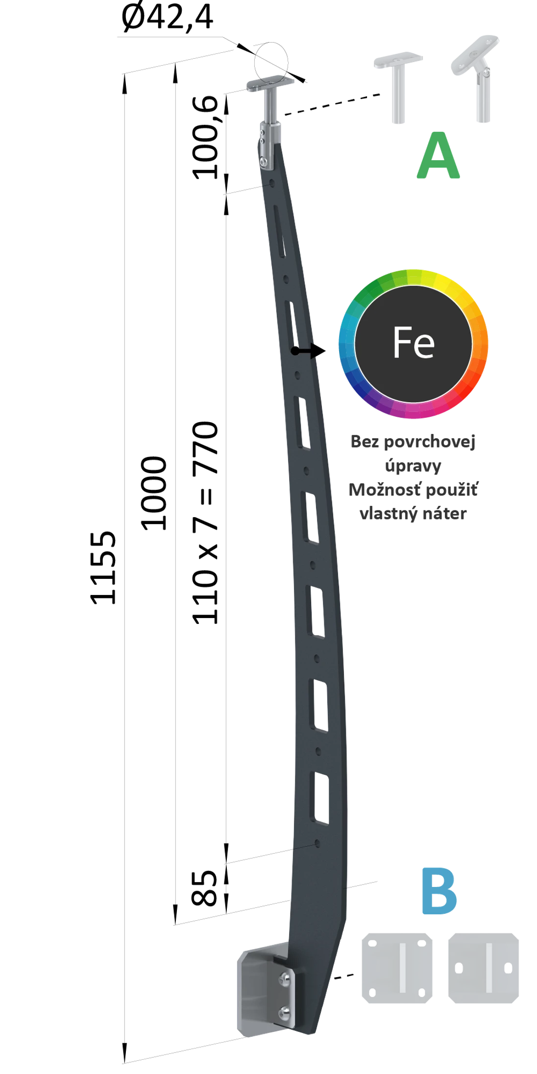 Kombinovaný Fe vypaľovaný stĺp, bočné kotvenie, 8-dierový