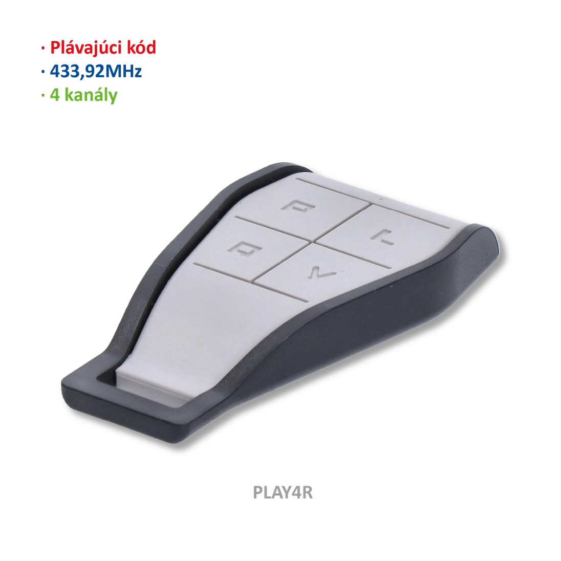Vysílač 4kanálový, 433MHz, plovoucí kód, černo-šedý