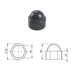 Krytka plastová na matice a skrutky M16, antracit