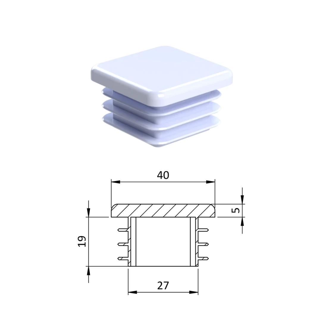 Krytka plastová 25 x 25 mm, biela