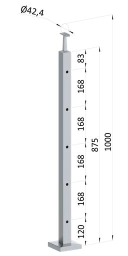 Nerezový sloup, vrchní kotvení, 5děrový koncový