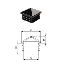 Krytka plastová so strieškou 40 x 40 mm, čierna