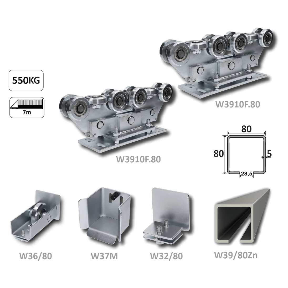 Samonos do 550 kg/7 m, profil 80 × 80 × 5 mm, Zn