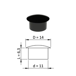 Vnitřní krytka kulatá ø 14 mm, otvor ø 11 mm, černá, plast