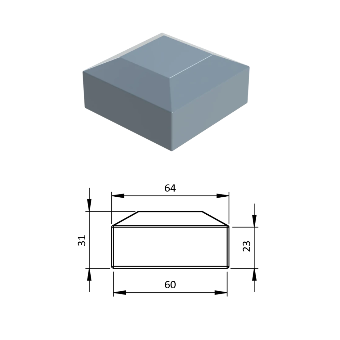 Vonkajšia krytka 60 x 60 mm, plastová PE, sivá