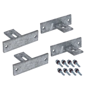 Set s držáky plotového pole, set obsahuje 4x držák (délka 100mm, šířka 30mm, výška 60mm, tloušťka 5mm) 8x šroub, žárový - slide 0