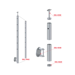 Nerezový sloup, boční kotvení, 6děrový koncový, levý - slide 2