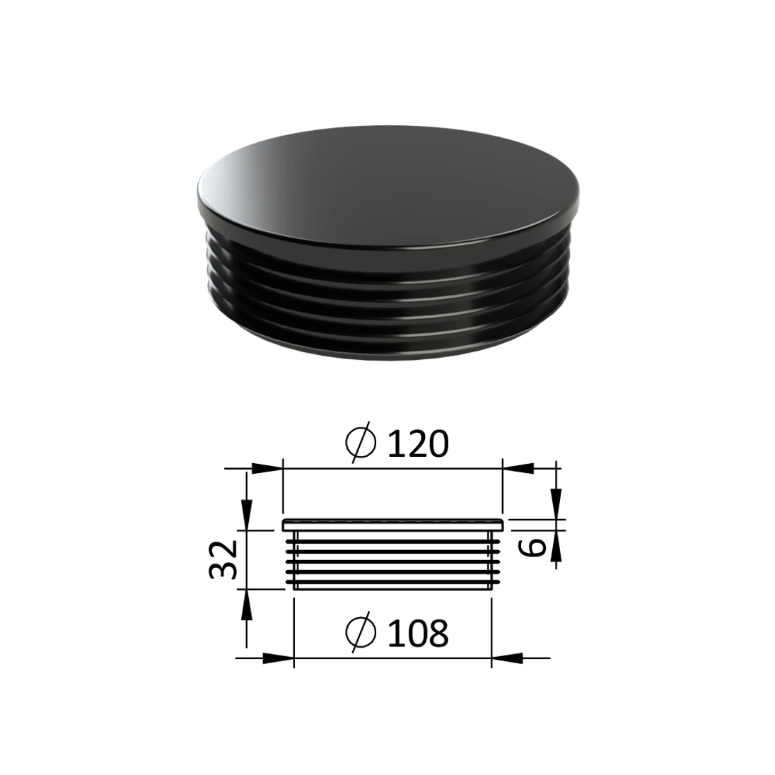 Vnútorná krytka guľatá ø 120 mm, plastová, čierna