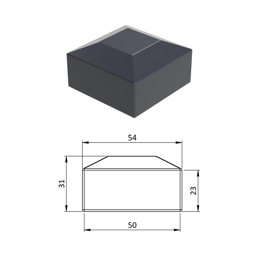 Vonkajšia krytka 50 x 50 mm, plastová PE, antracit