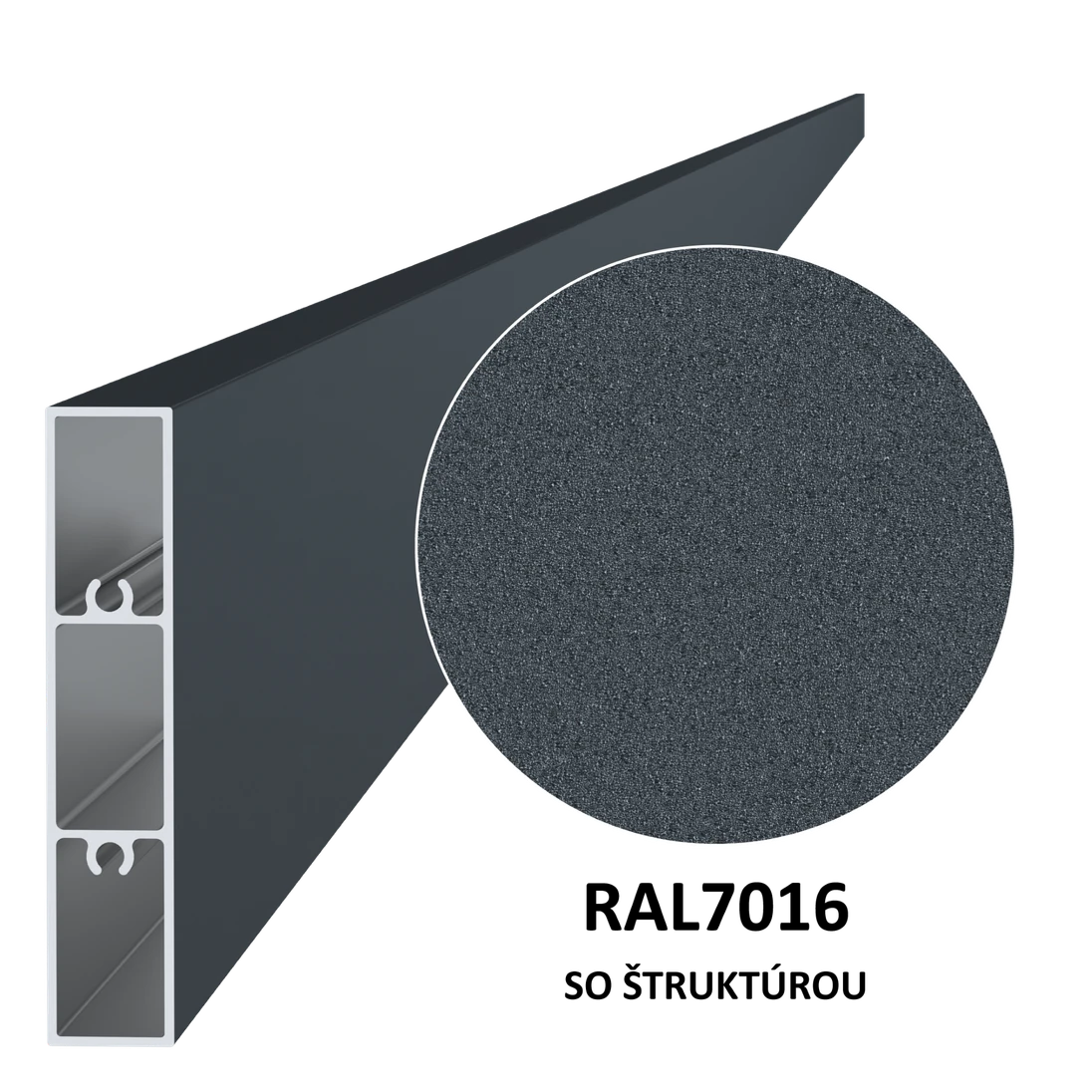 Al profil 80 x 16 x 6000 mm, práškový lak štruktúra RAL7016