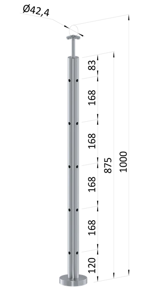 Nerezový sloup, vrchní kotvení, 5děrový, rohový: 90° - slide 0