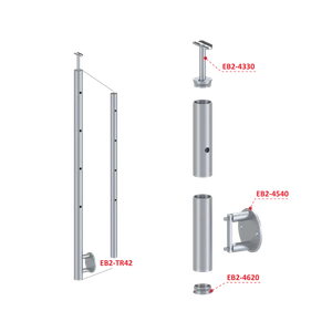 Nerezový sloup, boční kotvení, 4děrový koncový, pravý - slide 2