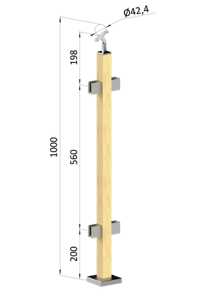 Dřevěný sloup, vrchní kotvení, výplň: sklo, průchozí - slide 0